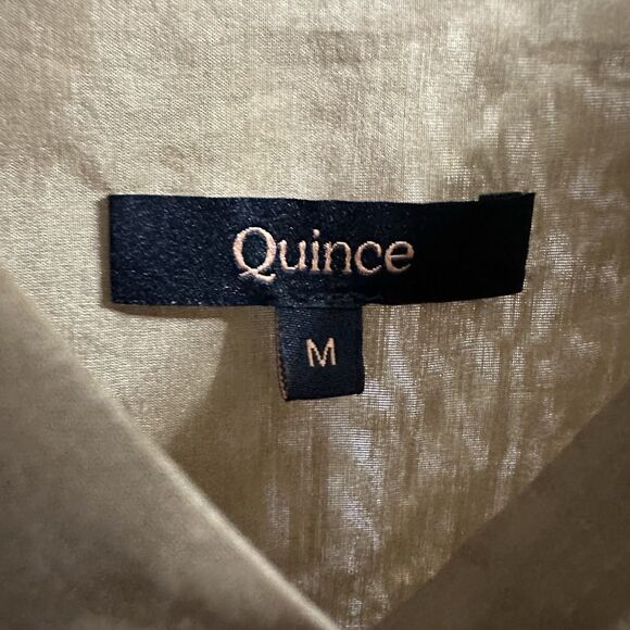 Quince Silk Blend Button Up Blouse M Oversized Office Siren Olive Gold LS - Picture 3 of 6
